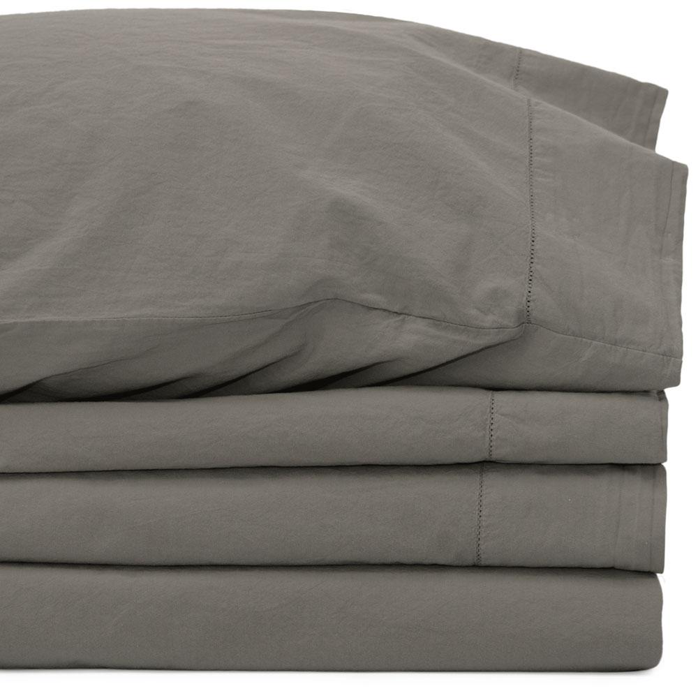 Relaxed 4 Piece Cotton Percale Sheet Set (Smoke Full)