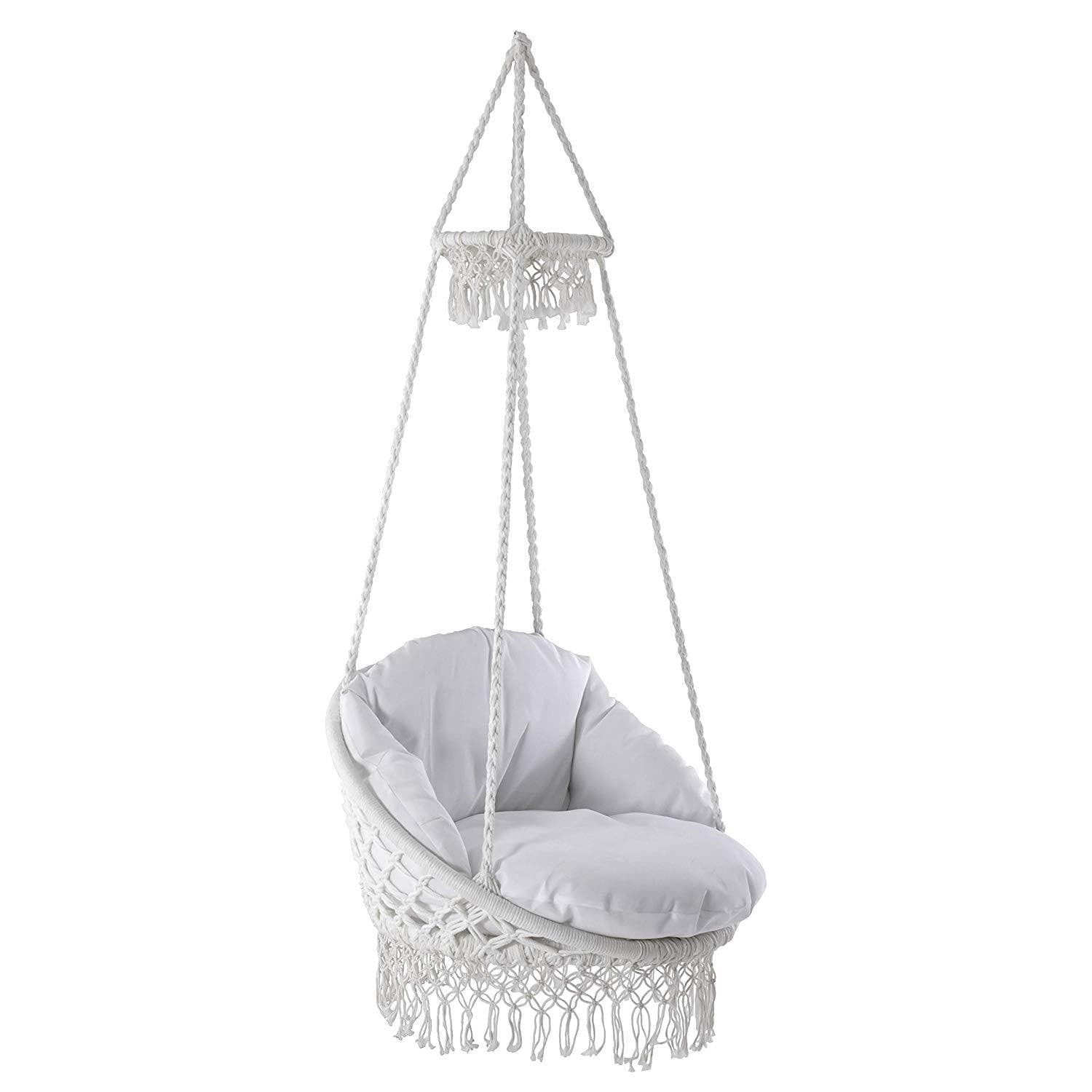 Vivere Deluxe Macram Hanging Chair - Indoor & Outdoor Swinging Lounge Chair