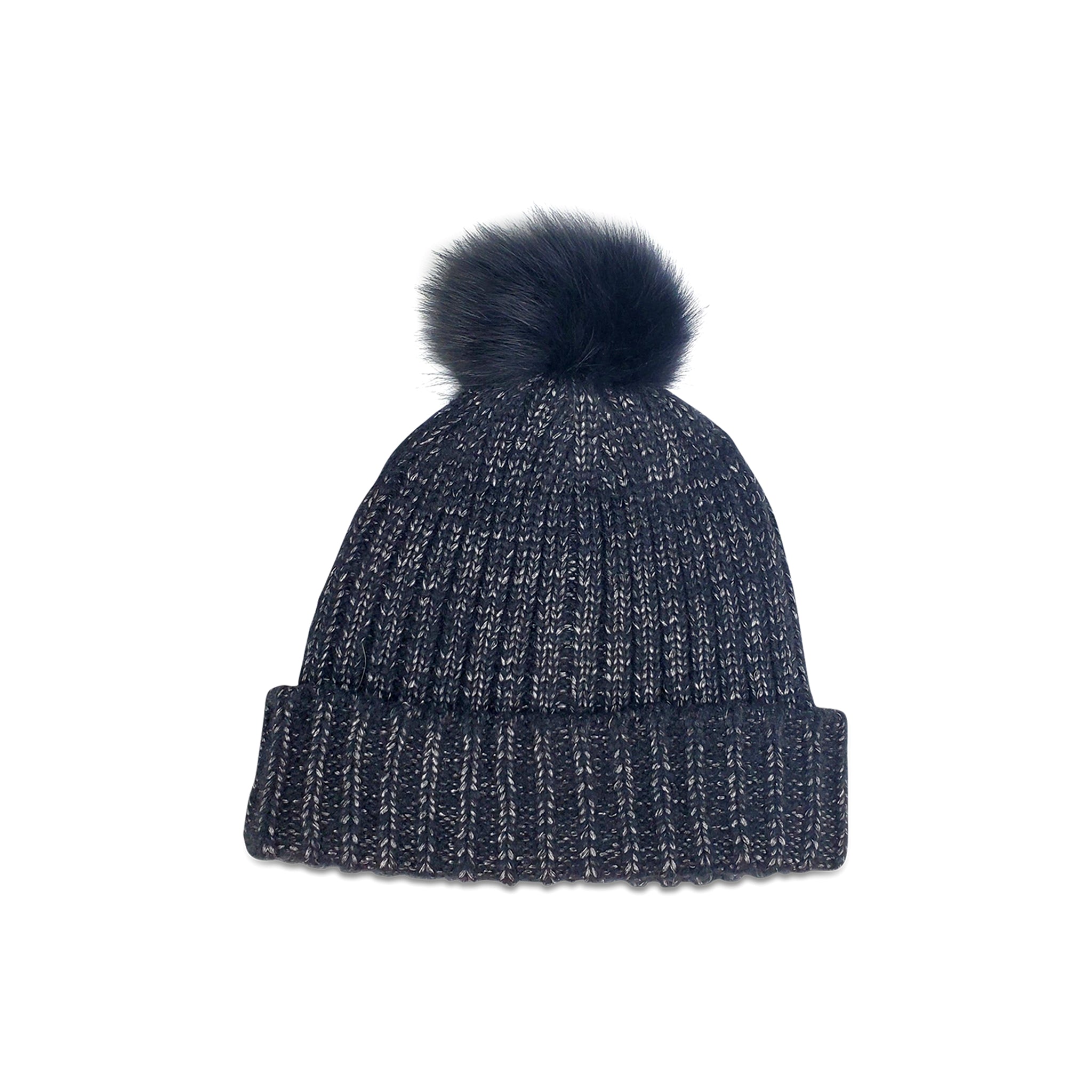 Vail Beanie with Faux Fur Pom - Black/Silver