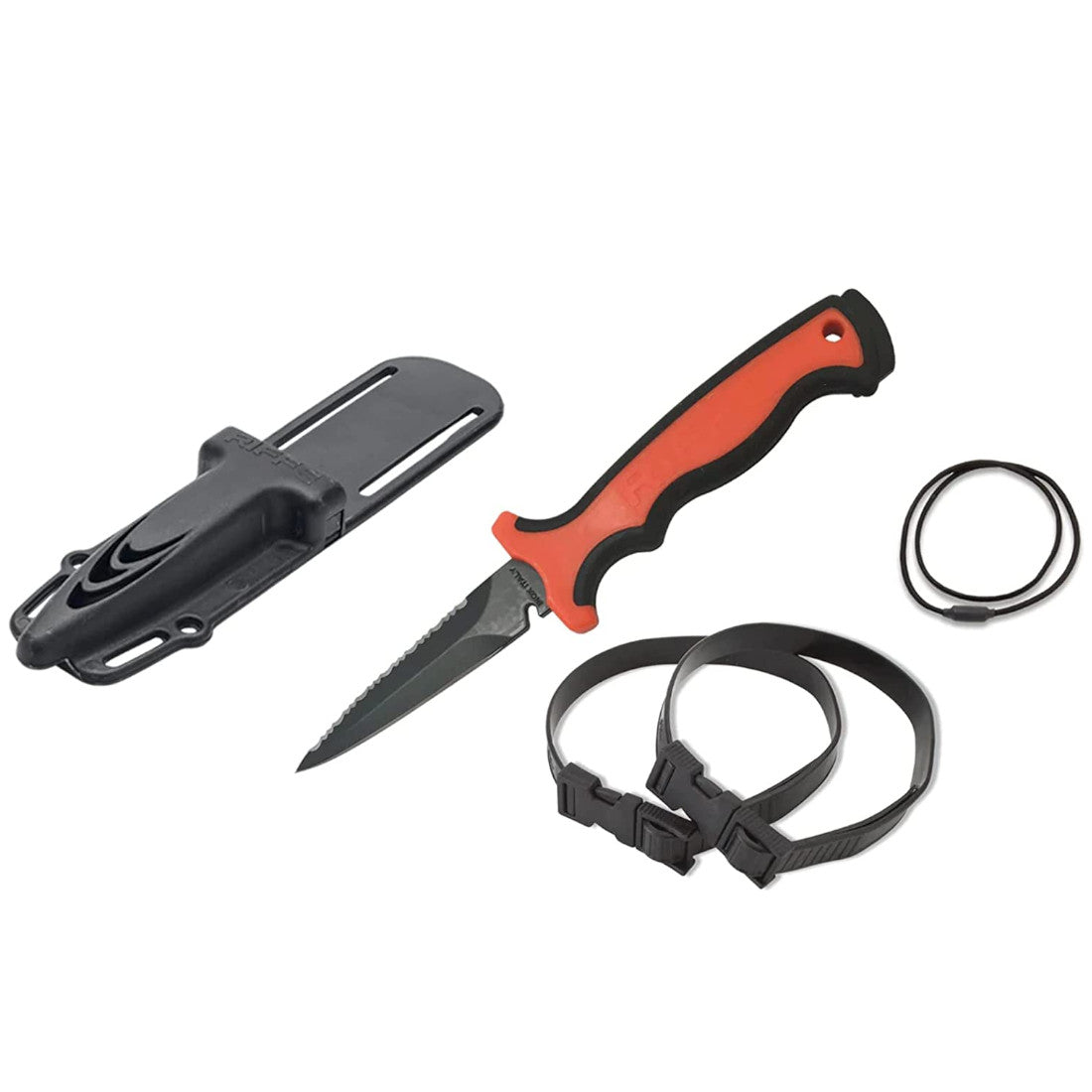 Riffe Stubby Wrangler Knife - Safety Orange/Black Handle with Deluxe Setup