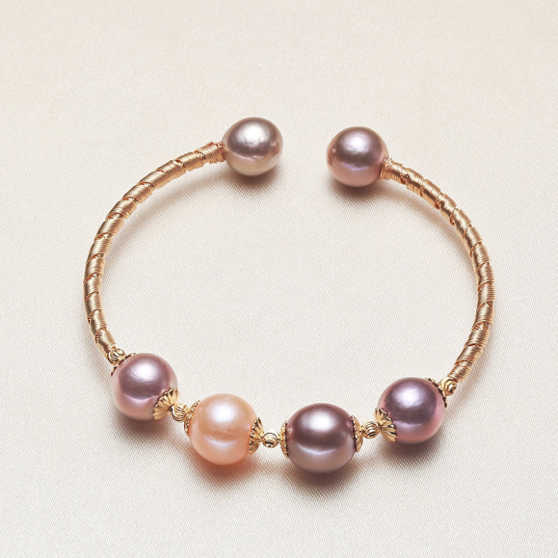 Cultured Freshwater Pearl Bangle Bracelet in 14k Gold Over Sterling Silver 7"