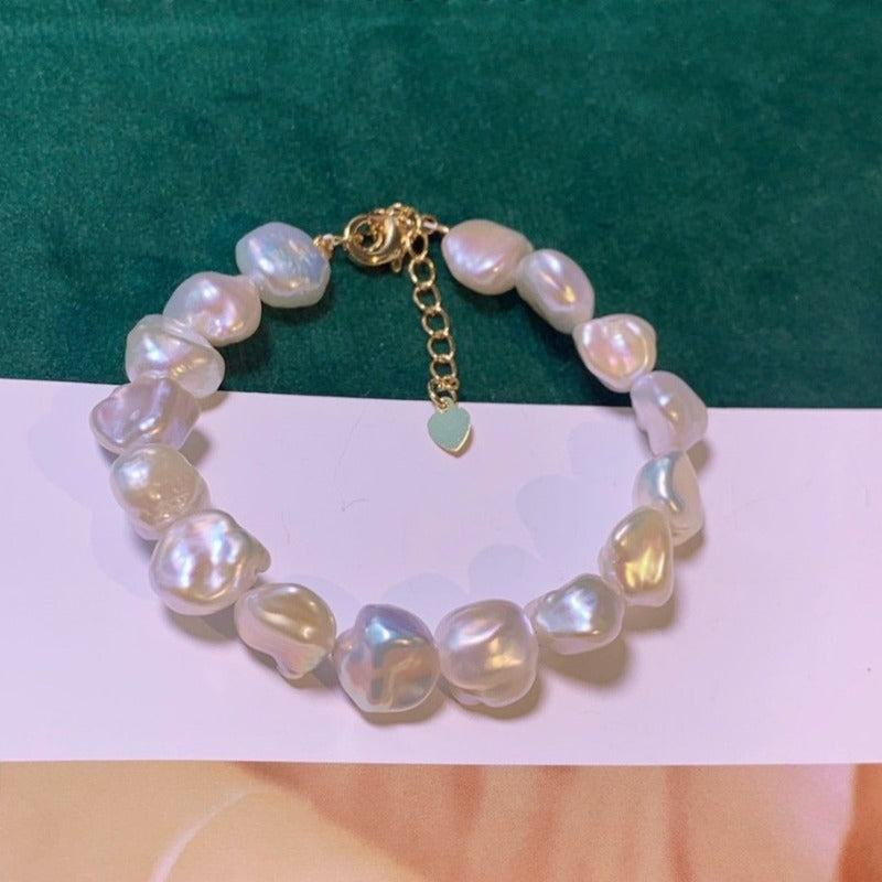 9-10mm Cultured Big Baroque Pearl Bracelet in 14k Gold Over Sterling Silver