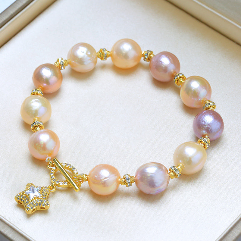 11-12mm Cultured Big Baroque Pearl Bracelet in 14k Gold Over Sterling Silver