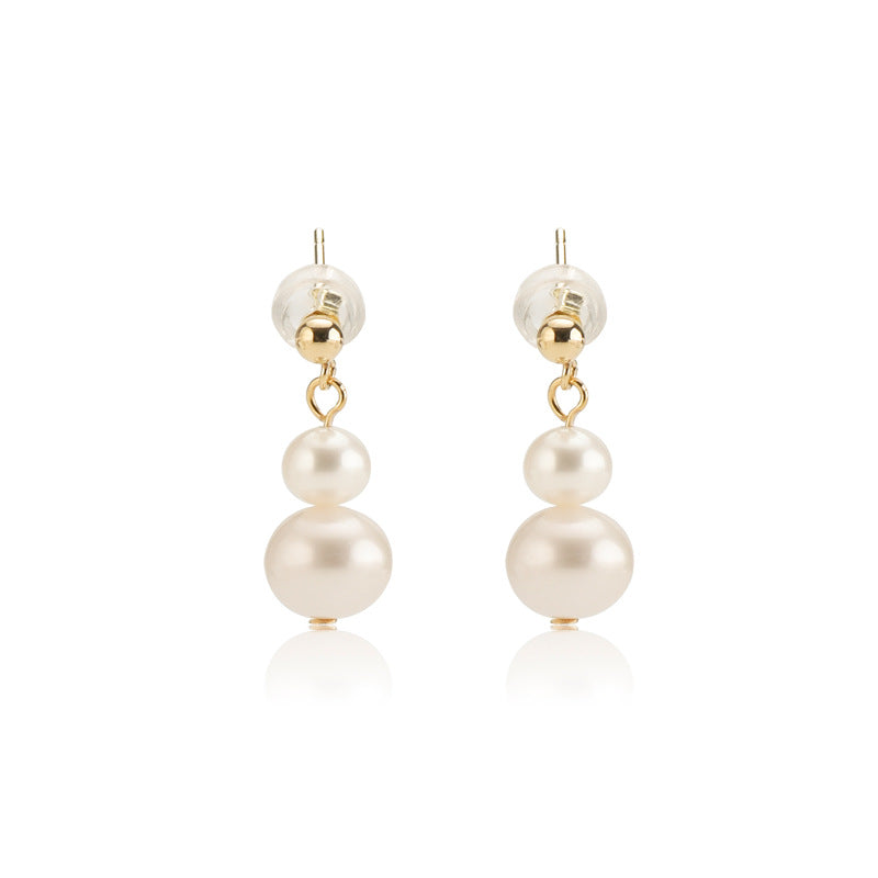 Pearl Earrings 14K Gold / White Freshwater Real Pearl Drop Earrings / Vintage Wedding Jewelry / Huge Tomato