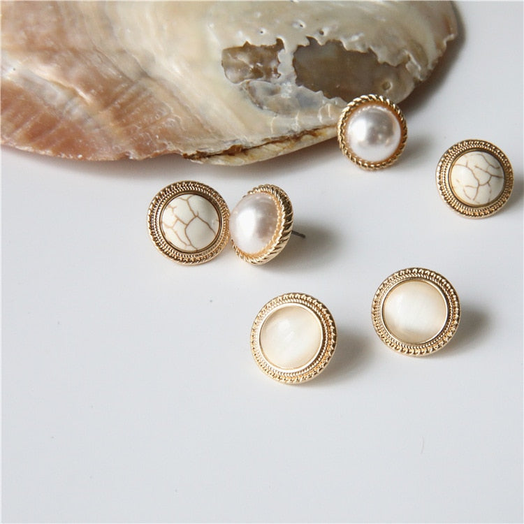 Gold Pearl Stud Earrings Handmade Vintage Jewelry