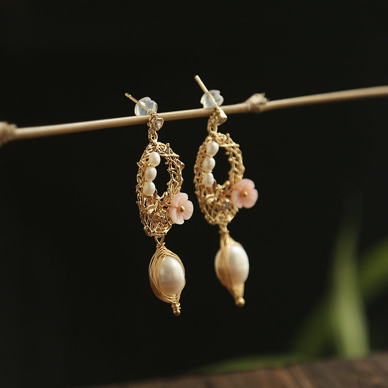 Freshwater Cultured Pearl Handmade Drop Earrings in 18K Gold Over Sterling Silver?9-10mm?