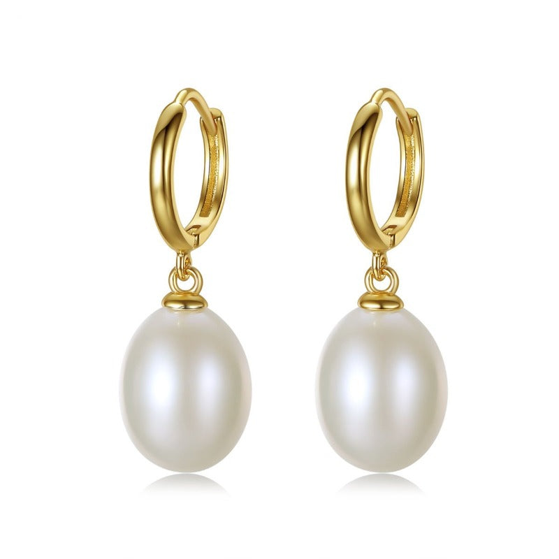 AAAA Freshwater Cultured Pearl Pearl Hoop Earrings in 14K Gold Over Sterling Silver?9-10mm?