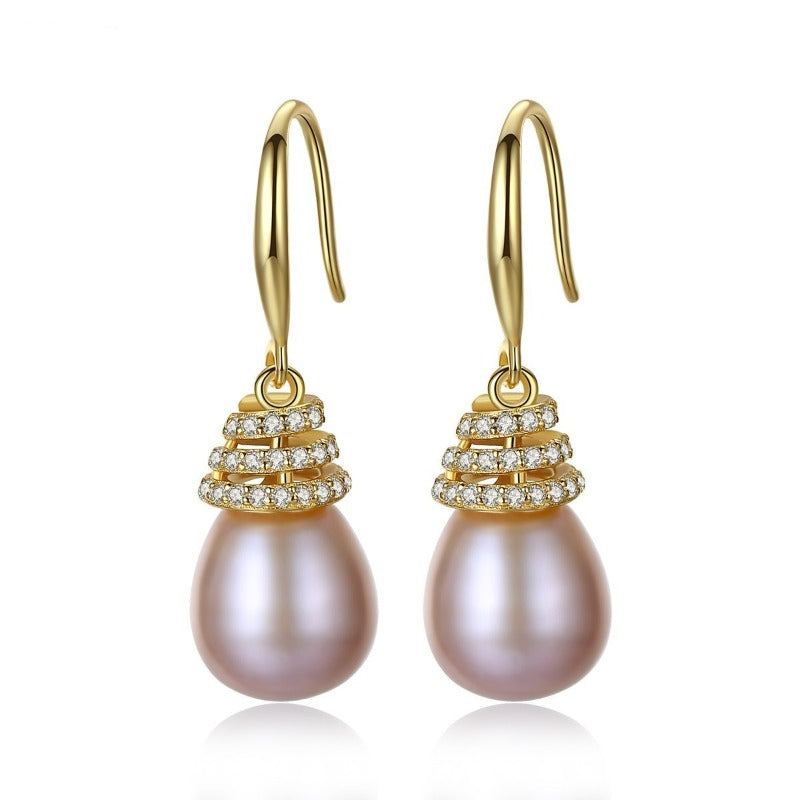 Freshwater Cultured Pearl and Diamond Drop Earrings in 14K Gold Over Sterling Silver?9-10mm?