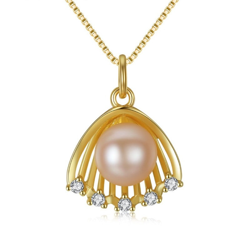 Freshwater Pearl and Diamond Pendant Necklace in 14K Gold Over Sterling Silver (8-8.5mm)