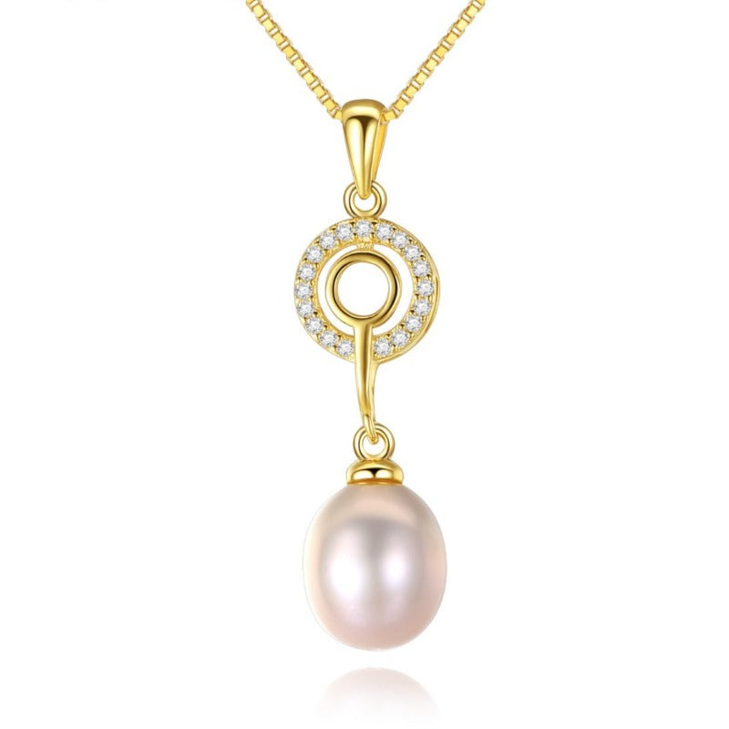 Freshwater Pearl and Diamond Pendant Necklace in 14K Gold Over Sterling Silver (6.5-7mm)