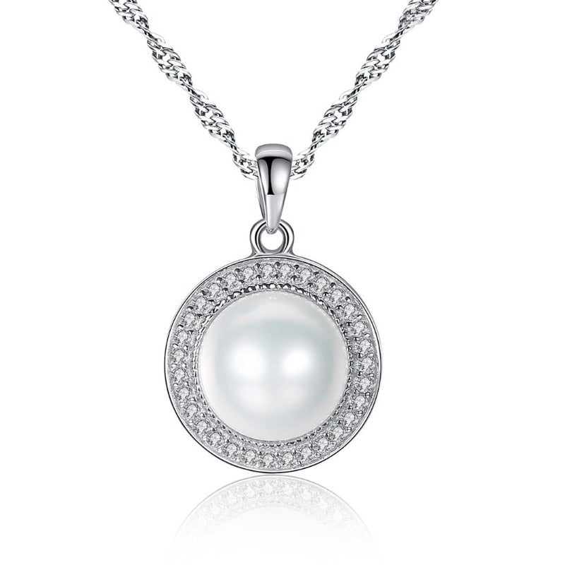 White Gold Unique Freshwater Pearl and Diamond Pendant Necklace (10-11mm)