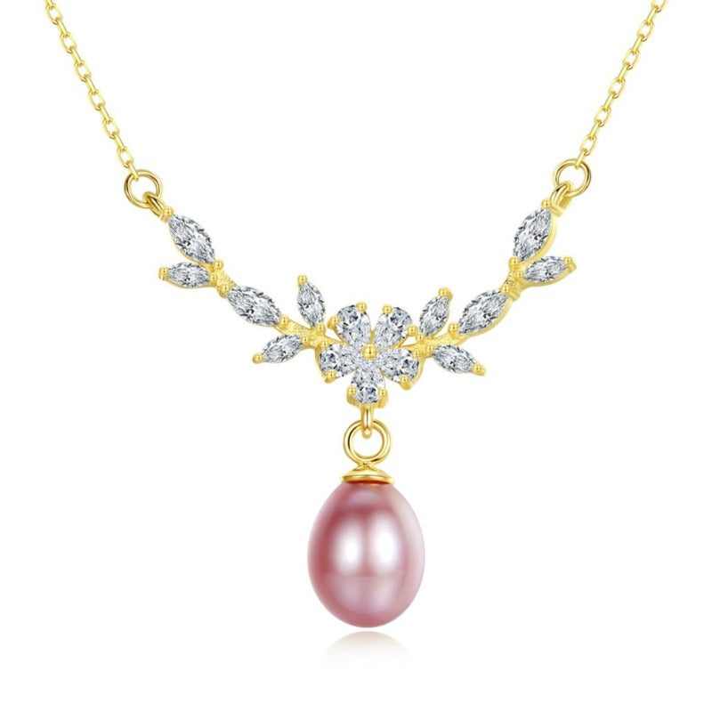 Freshwater Pearl and Diamond Pendant Necklace in 14K Gold Over Sterling Silver (8-9mm)