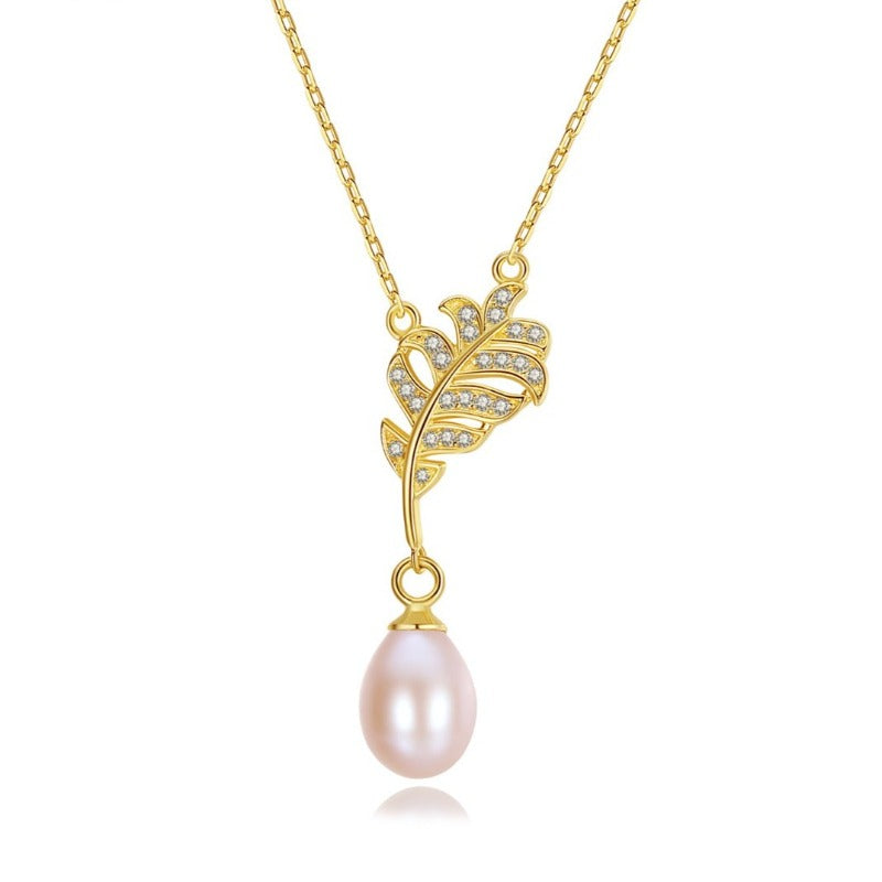 Pink Unique Freshwater Pearl and Diamond Pendant Necklace in 14K Gold Over Sterling Silver (6-7mm)