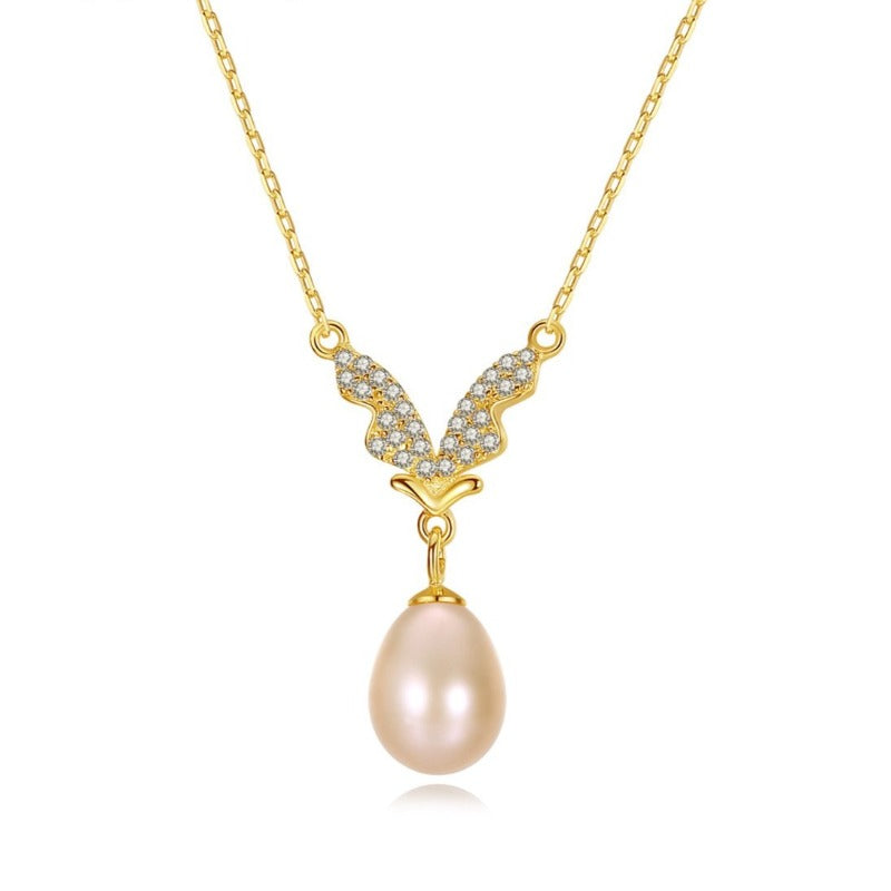 Freshwater Pearl and Diamond Pendant Necklace in 14K Gold Over Sterling Silver (6-6.5mm)