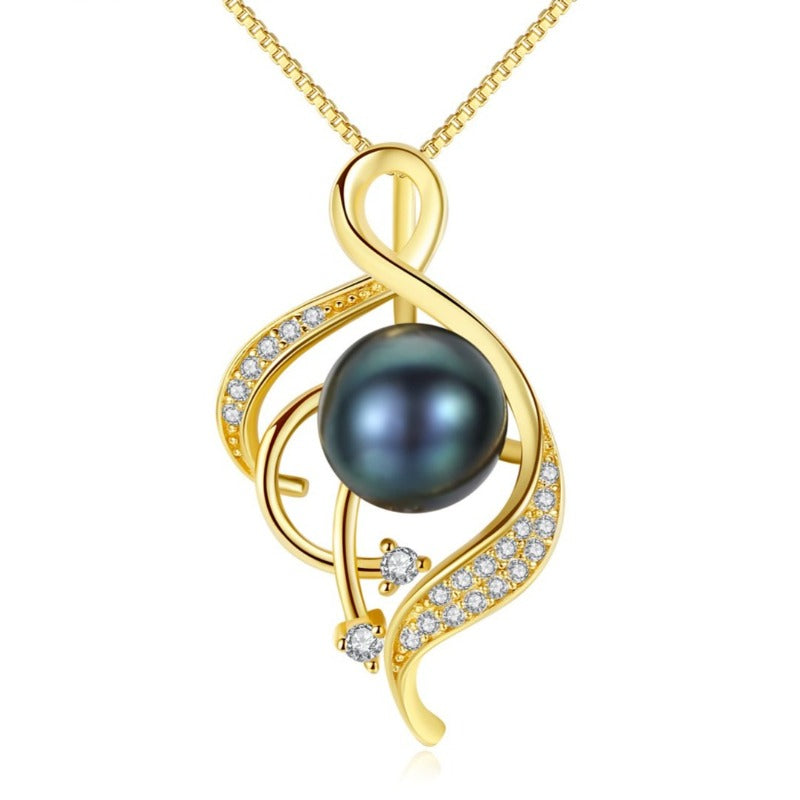 Cultured Freshwater Black Pearl Pendant Necklace 14K Gold Over Sterling Silver