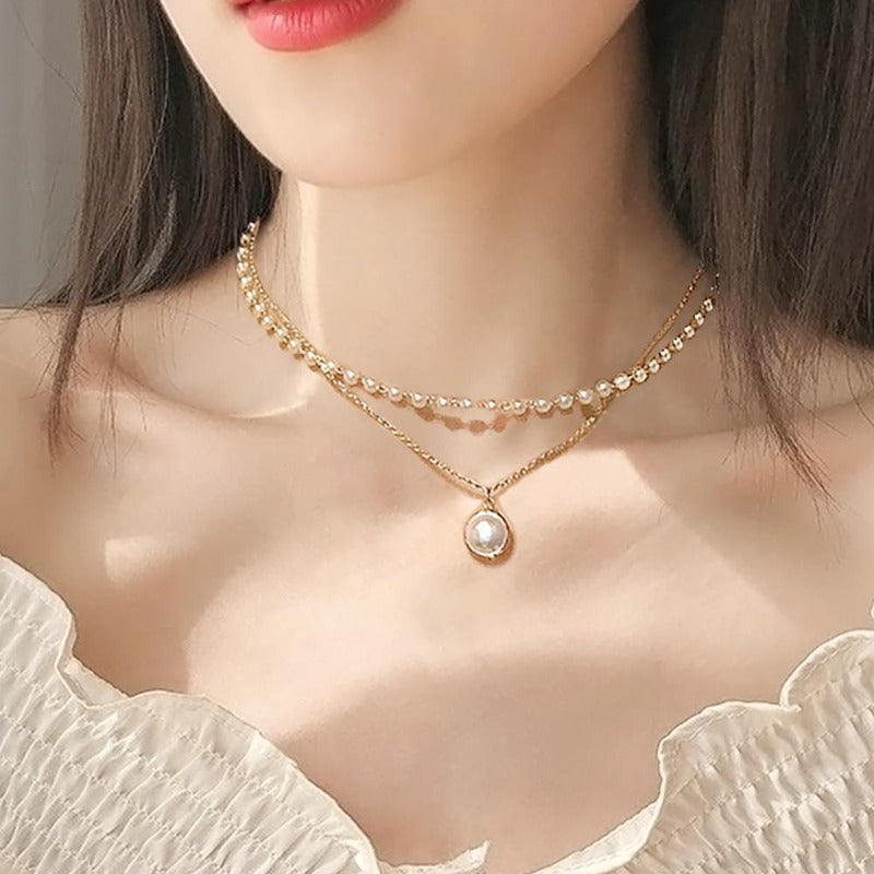 14K Gold Pearl Fashion style Necklace Handmade Jewelry