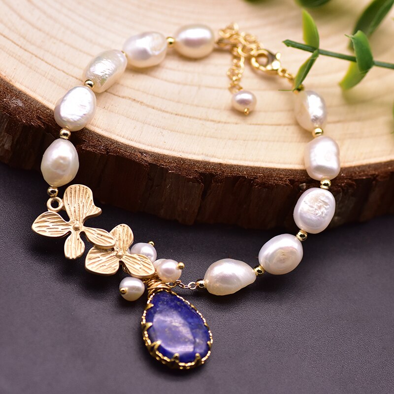 10-11mm Cultured Big Baroque Pearl Bracelet in 14k Gold Over Sterling Silver