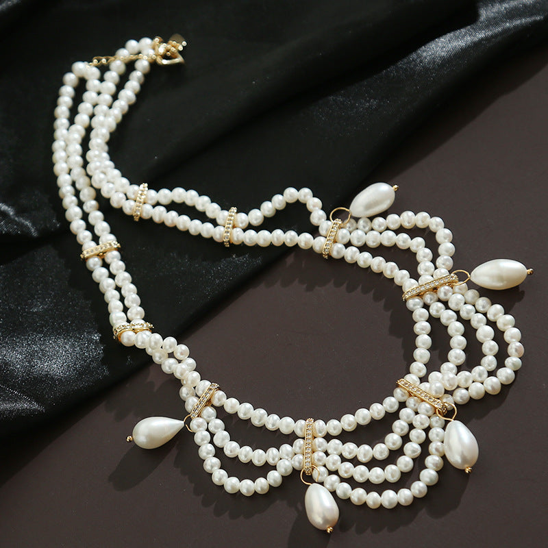 8-9 mm Cultured Freshwater Multi Strand Pearl Pendant Necklace in 14k Gold Over Sterling Silver