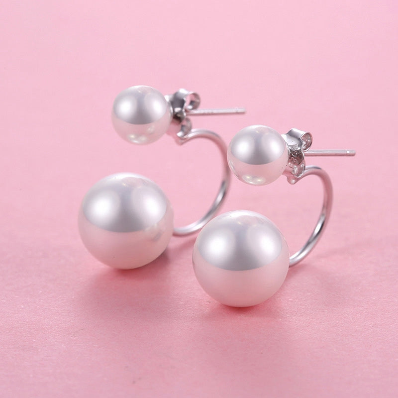 AAAA 2-Pearl Design Cultured Pearl Pearl Hoop Earrings in Sterling Silver?6-9mm?