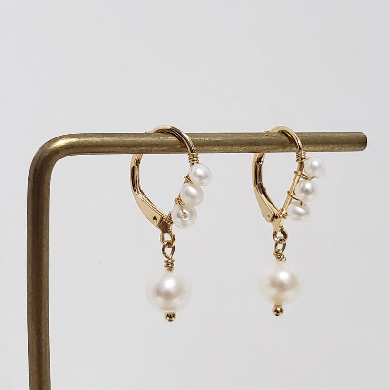 Freshwater Pearl Hoop Earrings with 14k Gold Plated Clips Minimalist Pearl Earrings