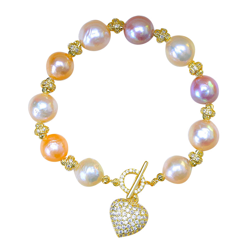 11-12mm Real Pearl Bracelet / Pink Pearl Bracelet 14K Gold / Pearl Bangle Bracelet For Weddings/ Huge Tomato Jewelry