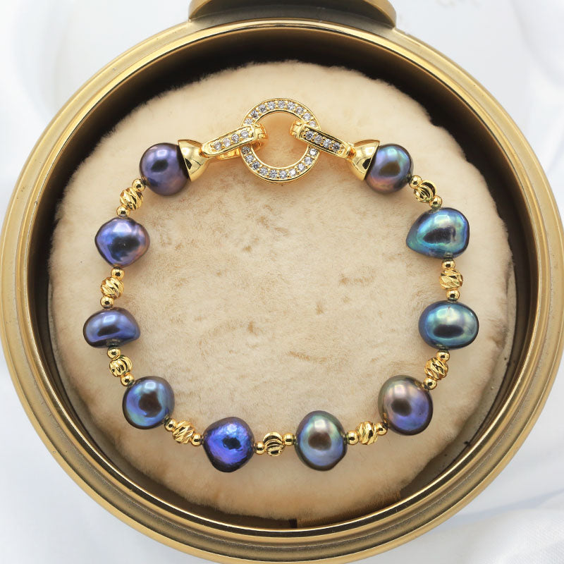 Ocean Real Baroque Pearl Bracelet / 14K Gold Blue Black Pearl Bracelet / Multicolor