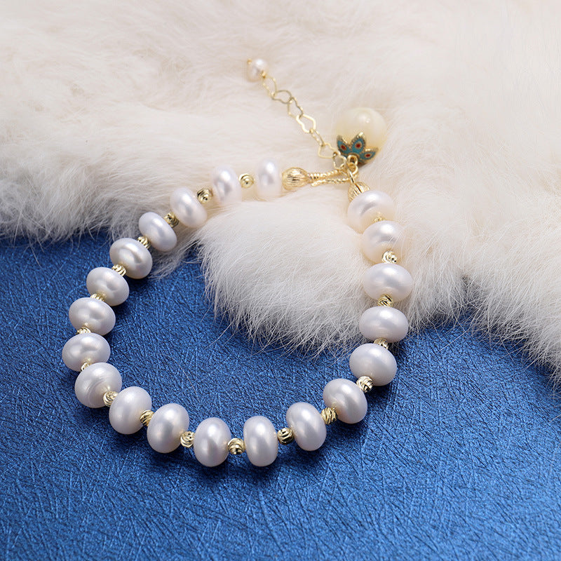 8-9mm White Freshwater Cultured Pearl Bracelet in 14K Gold Over Sterling Silver Clasp