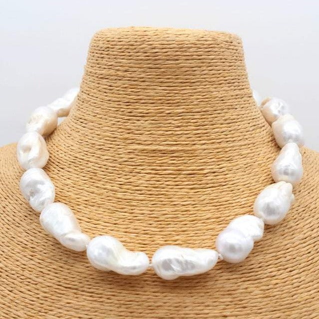 15-16mm Big Super Pearls AAA Quality Baroque Akoya Pearl Necklace, White Pearl Dainty Pendant Necklace