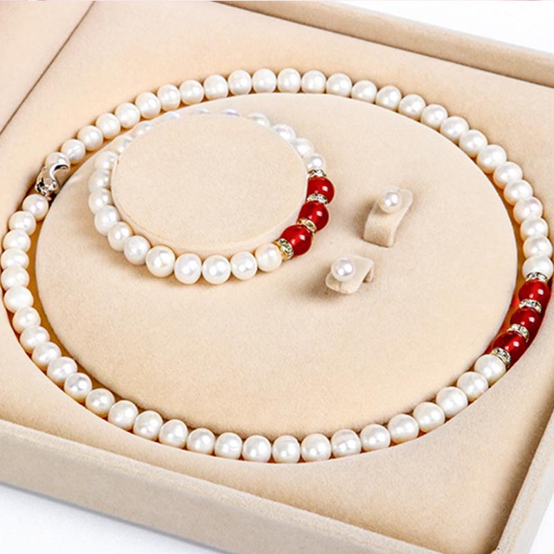 Real Pearl Pendant Necklace / Red Jade Freshwater Pearl Necklace And Bracelet Pearl Jewellery Set