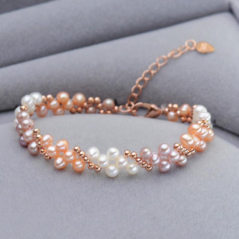 Real Freshwater Pearl Bracelet Rose Gold / Dainty Pearl Bracelets For Weddings / Multi Strand Pearl Bracelet