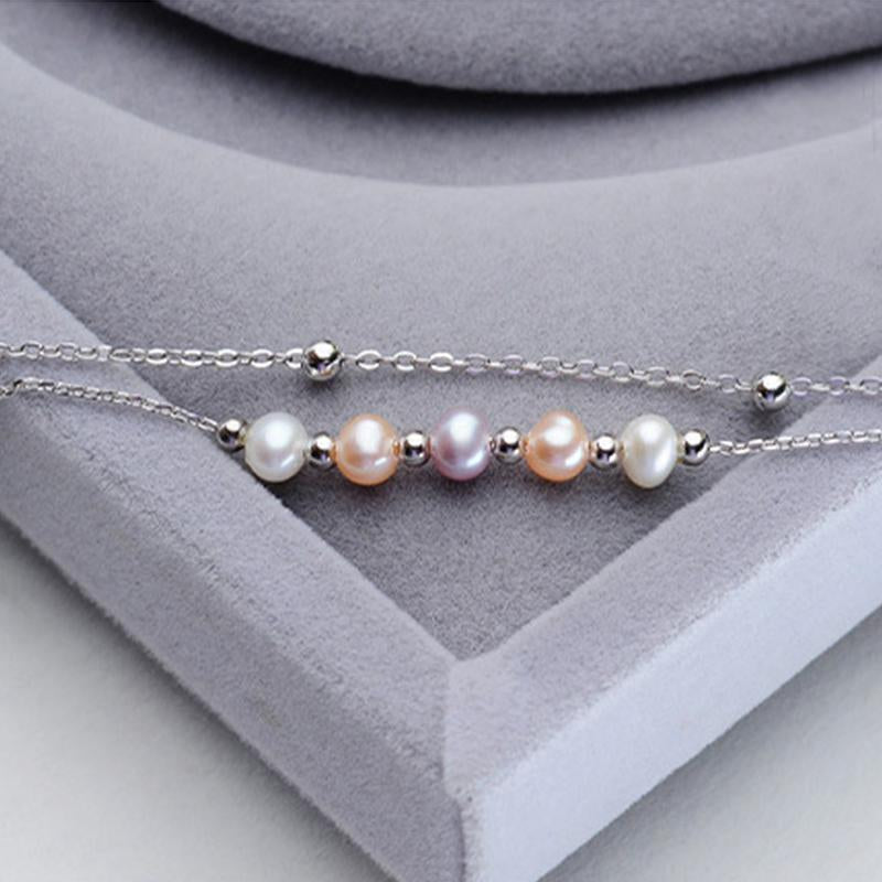 7-8mm Cultured Pearl Double Strand Bracelet in Sterling Silver