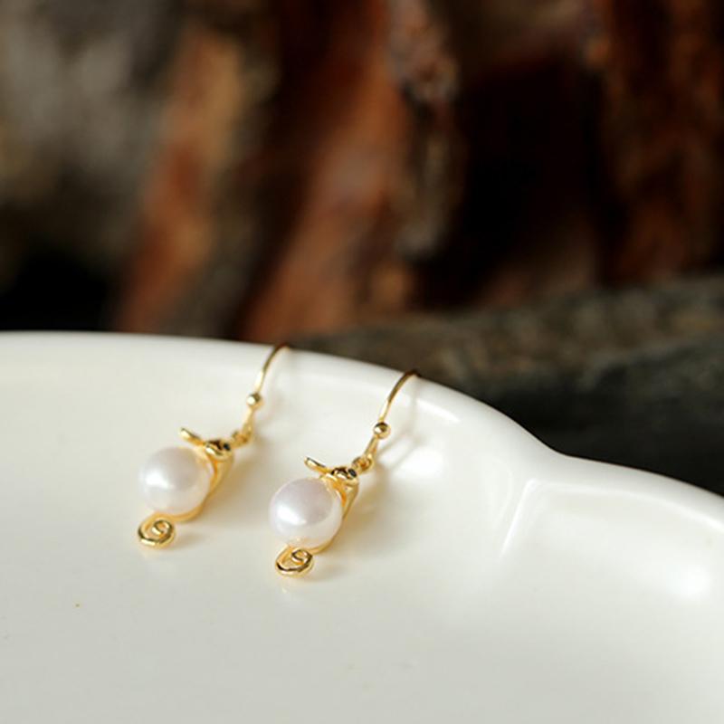 Handmade  Freshwater Pearl  Mouse 14K Gold Earrings Jewelry