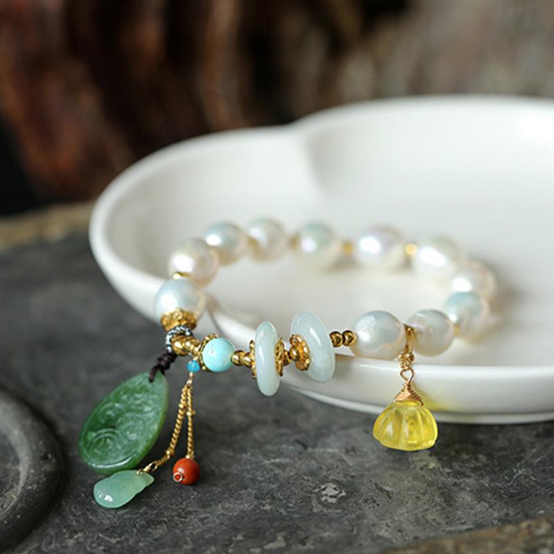 Baroque Freshwater Pearl East Style Jade Bracelets Handmade Jewelry