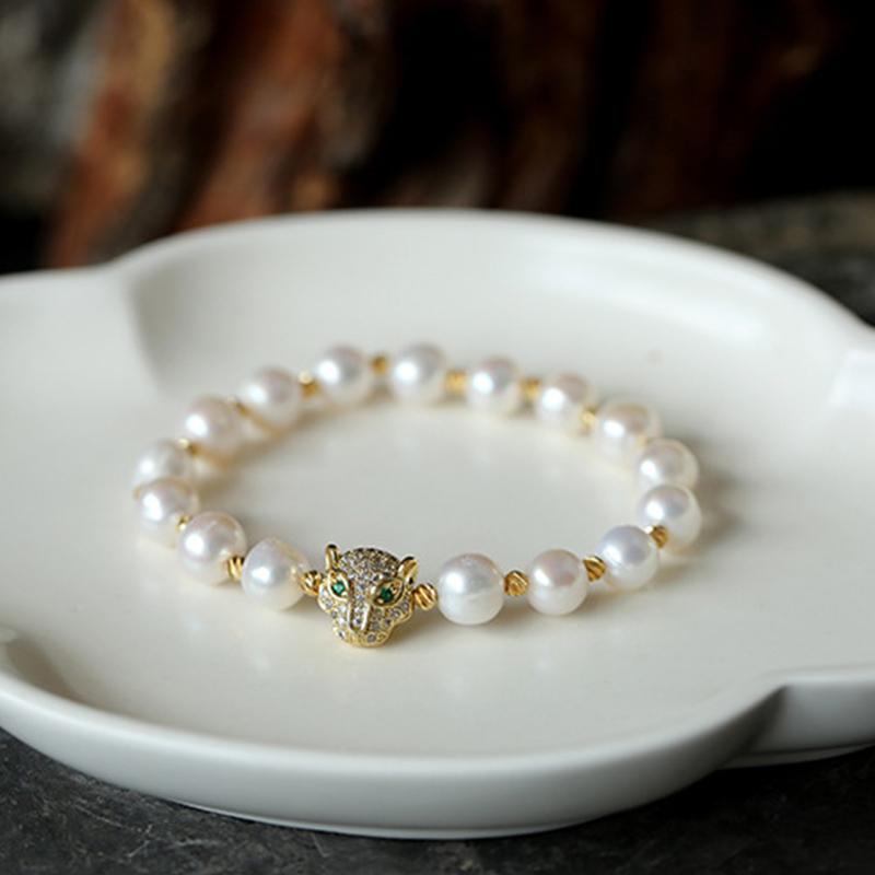 7-8mm Leopard Freshwater Cultured Pearl Bracelet in 14K Gold Over Sterling Silver Clasp