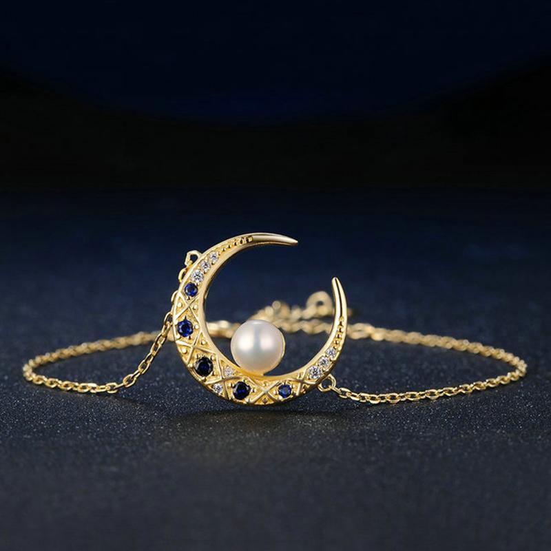 6-7mm Moon Freshwater Cultured Pearl Bracelet in 14K Gold Over Sterling Silver Clasp