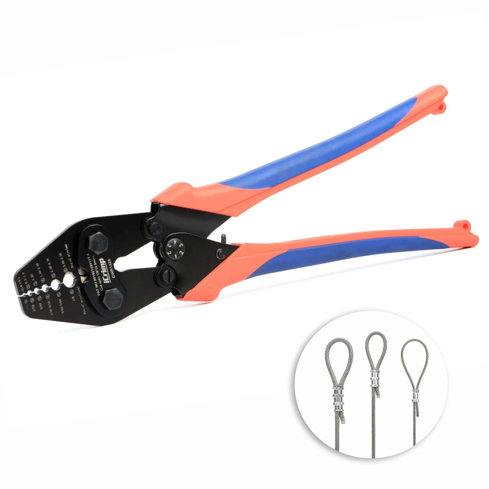 CWR1328 Wire Rope Crimping Tool with Cutting function, Swaging Tool for  1/32""-1/8"" Aluminum Oval Sleeves, Wire Rope Cables