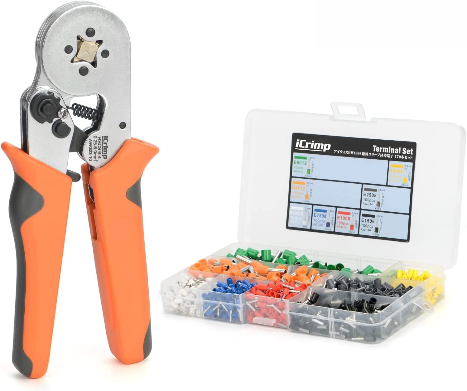 Ferrule Crimping Tool Kit with AWG23-10 Self-adjustable Ratchet Ferrule Crimper and 770Pcs End Sleeve Ferrules Connectors