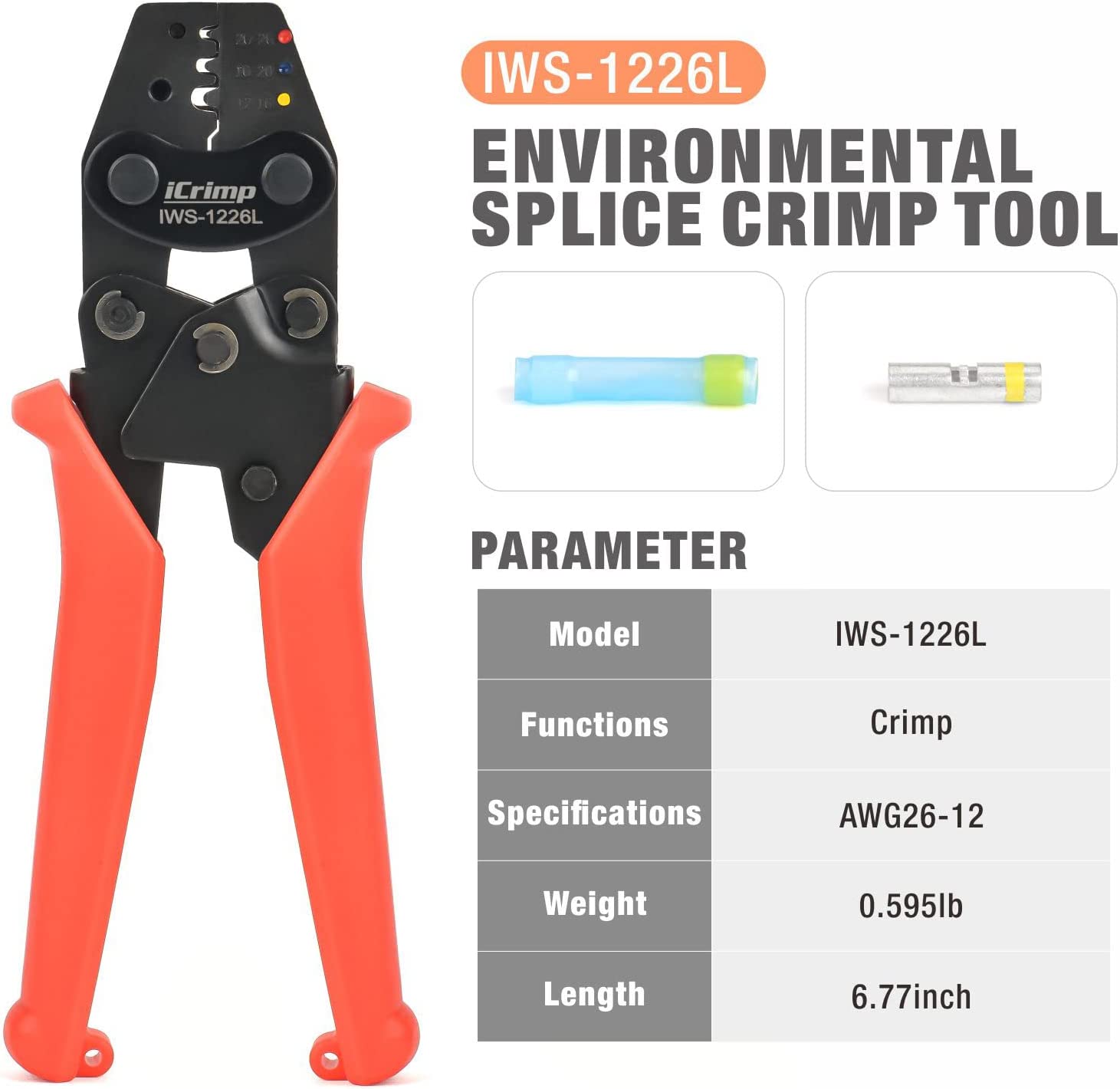 IWS-1226L Crimping Tool Works for Raychem TE MiniSeal Low Profile Environmental Splices M81824/1-XX from AWG 26-12