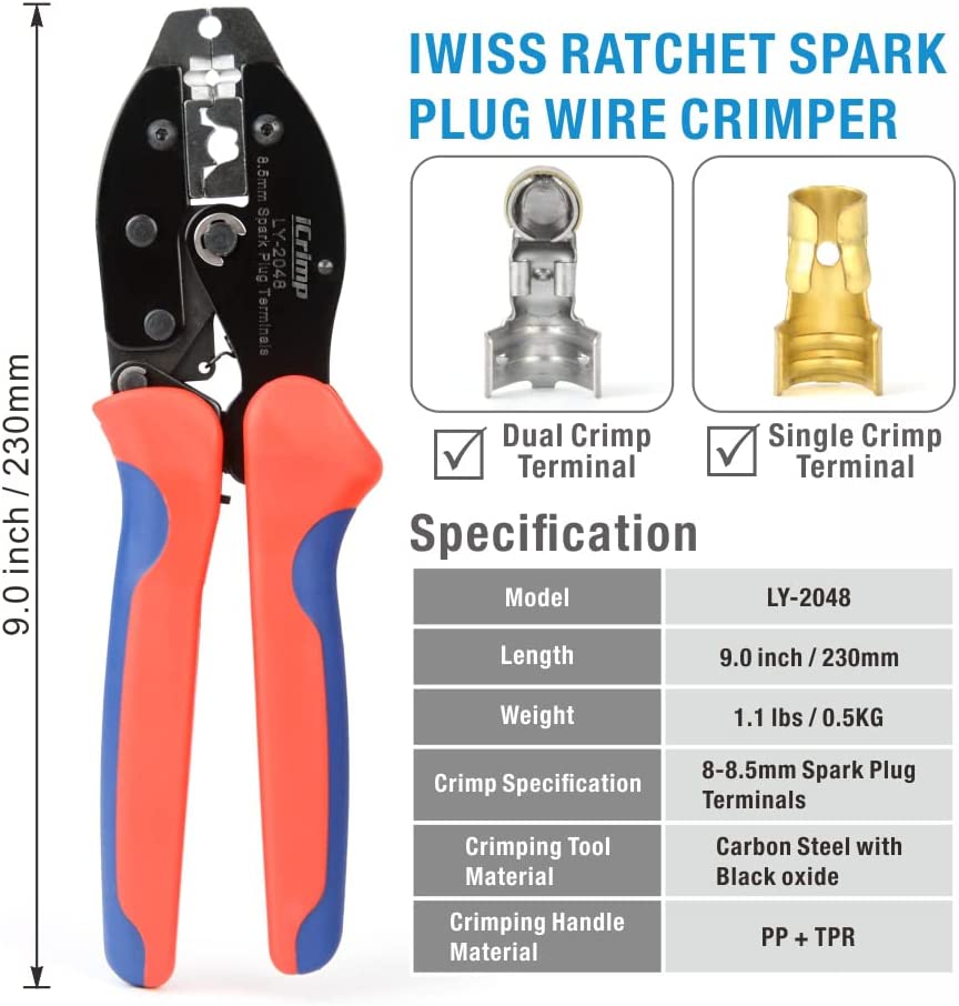 Ratchet Spark Plug Wire Crimper for Spark Plug Ignition Wire and Terminals Dia. 8.5mm