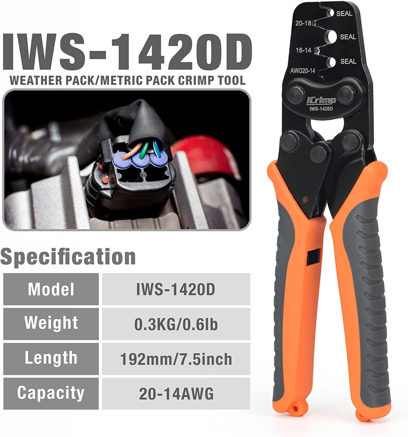 Weather-Pack/Metri-Pack Crimping Tool, AWG20-14 Wire Crimper for Delphi Packard Sealed & Unsealed Terminals