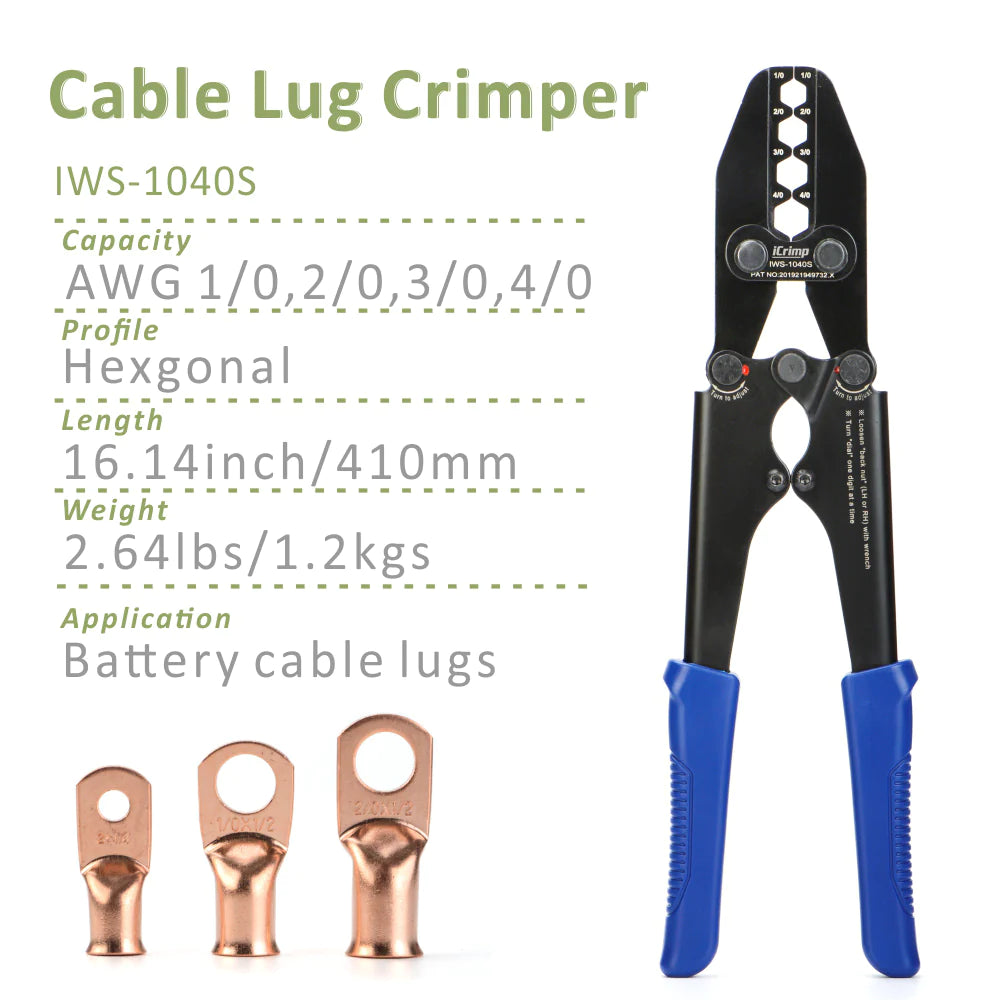 Battery Cable Crimper for AWG8,6,4,2,1 Heavy Duty Battery Cable Lugs with Built-in Cable Cutter