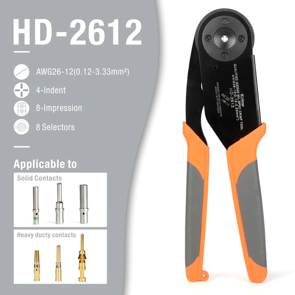 AWG26-12 Deutsch Crimper for DT, DTM, DTP Connectors, Size 20, 16, 12 Solid Contacts, Equivalent to HDT-48-00