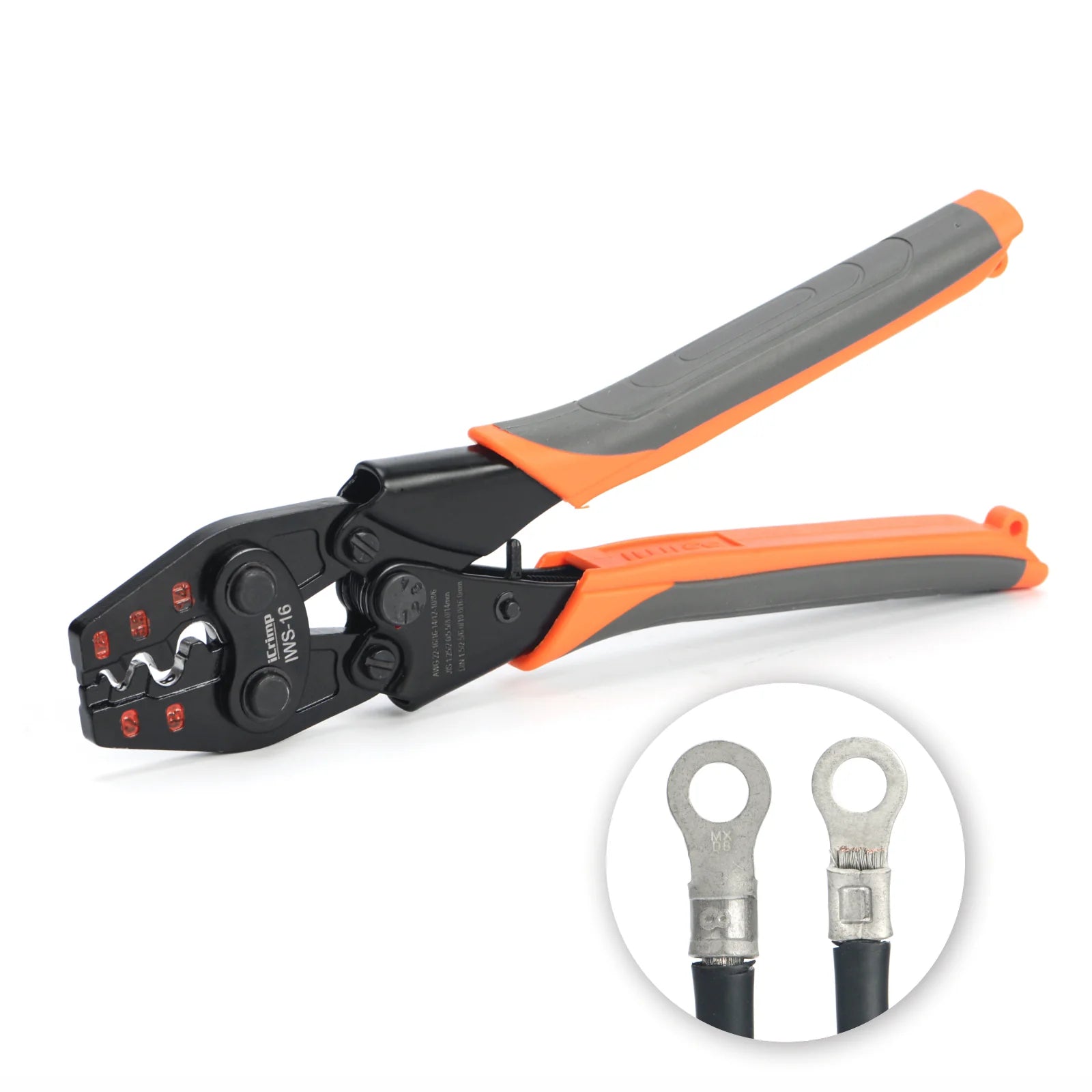 IWS-16 Non-Insulated Terminal Crimping Tool, Ratchet Wire Crimper for AWG22-6 Copper Butt Connector, Splice Wire Connectors