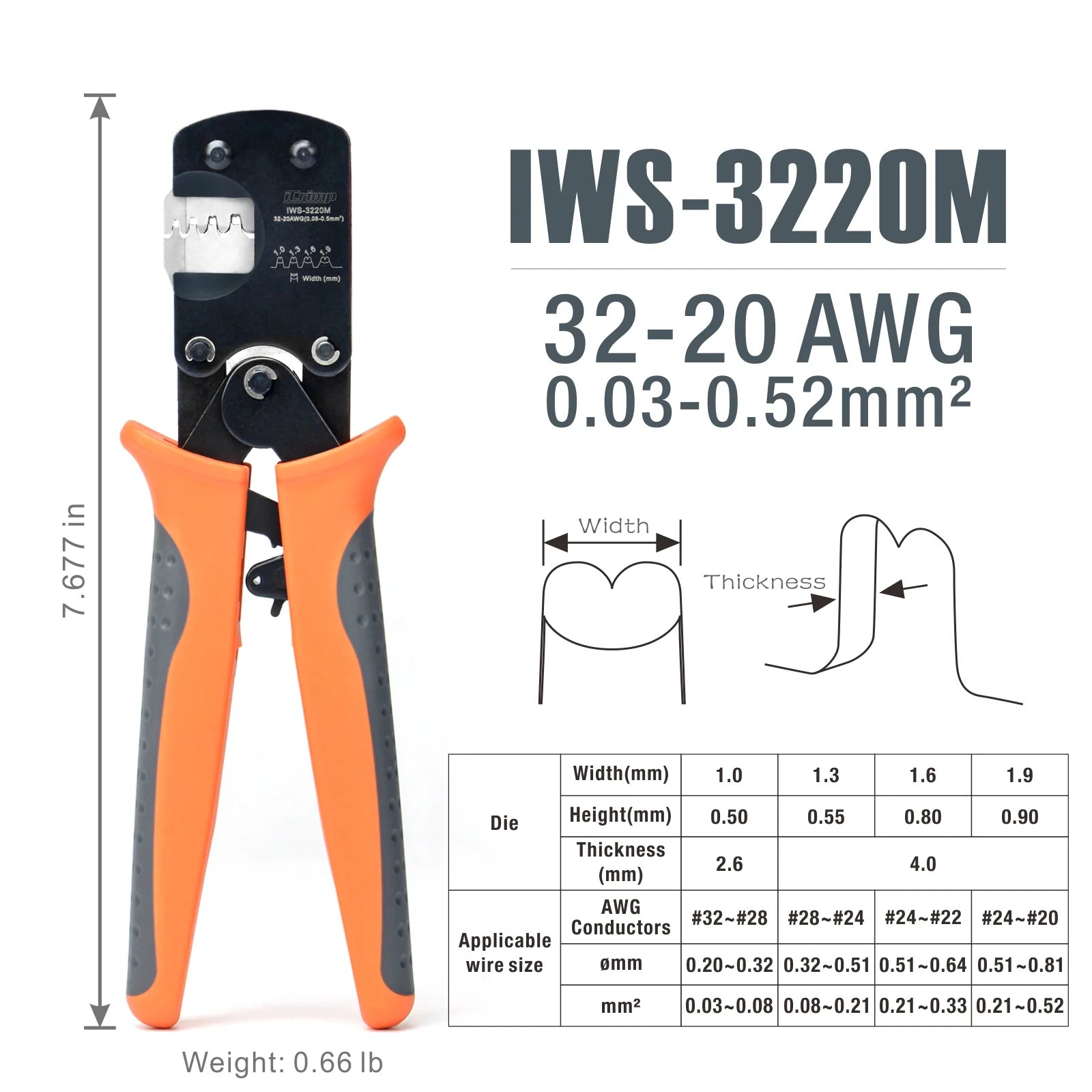 IWS-3220M Micro Connector Pin Crimping Tool for AWG32-20 D-Sub, Open Barrel Terminal suits Molex, JST, JAE