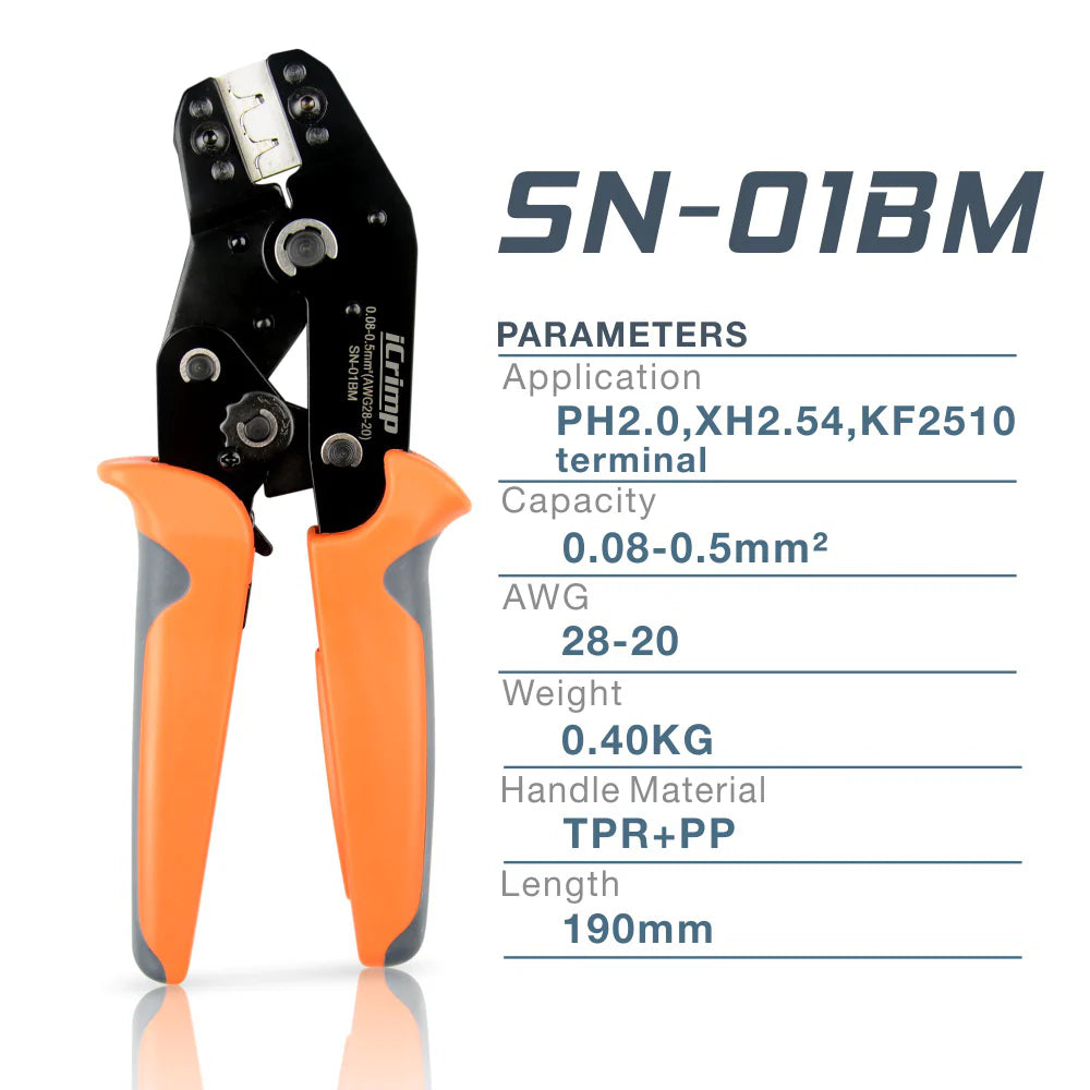 SN-01BM AWG28-20 Wire Crimper for XH2.0mm XH2.54mm XH3.96mm Dupont, D-Sub, JST Terminals