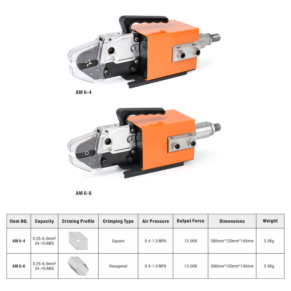 AM 6-4/6-6 Pneumatic Crimping Tool for End Sleeves Ferrule AWG24-10, Wire Terminals Crimping Machine