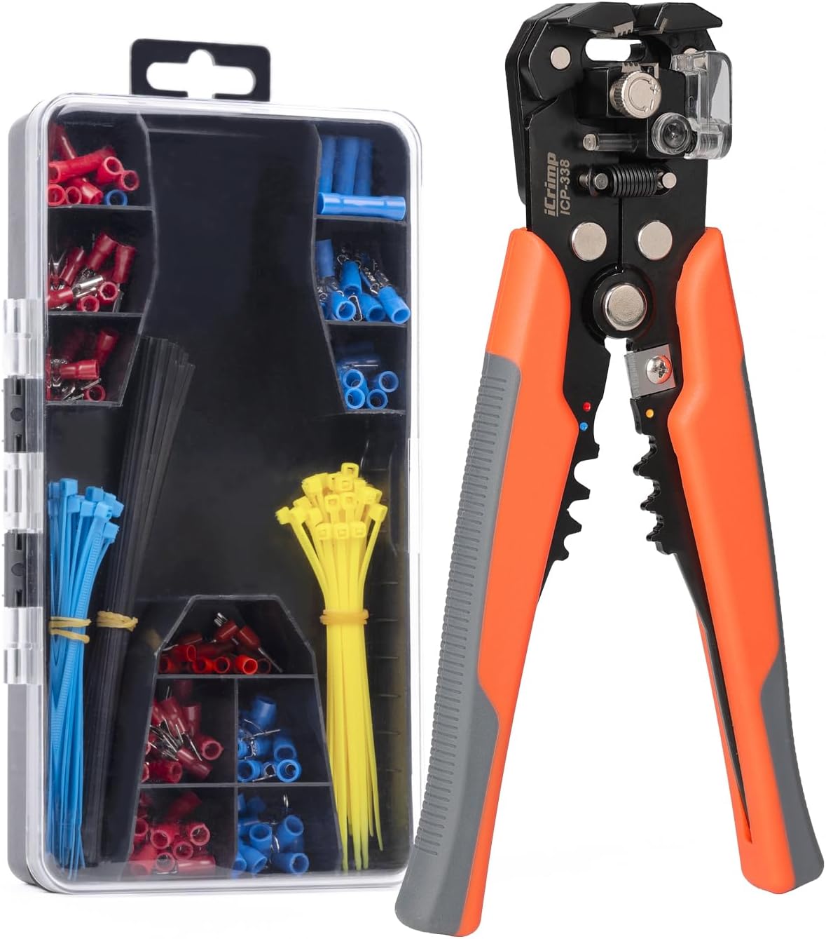 ICP-338 AWG22-10 Wire Stripper&Cutter&Crimper Tool Kit with Insulated Terminals, Cable Tie, Banding Wire