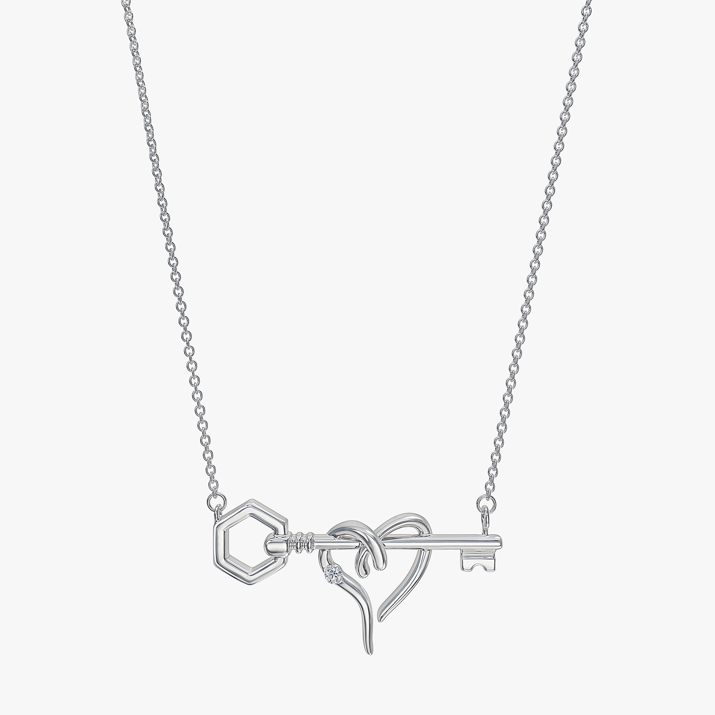 Heart & Hexagon Key Diamond Necklace