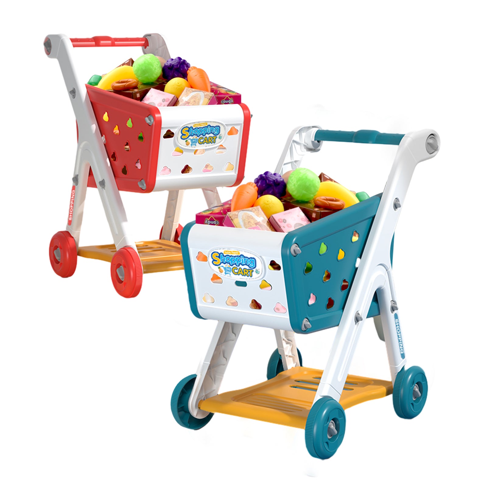 26 Pcs Toy Shopping Cart with Pretend Food