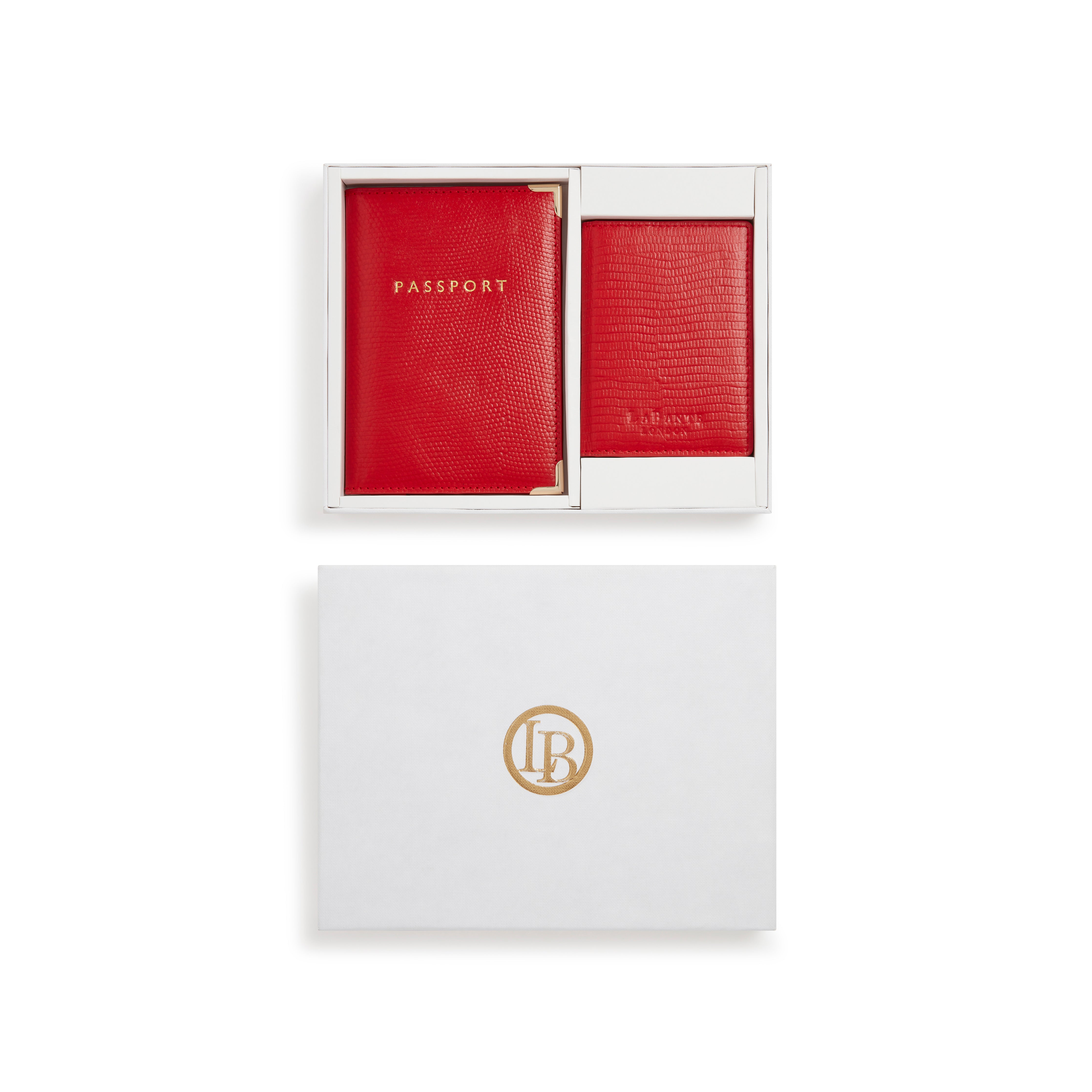 Nutcombe Red Passport Holder & bi-fold CC holder Gift Box